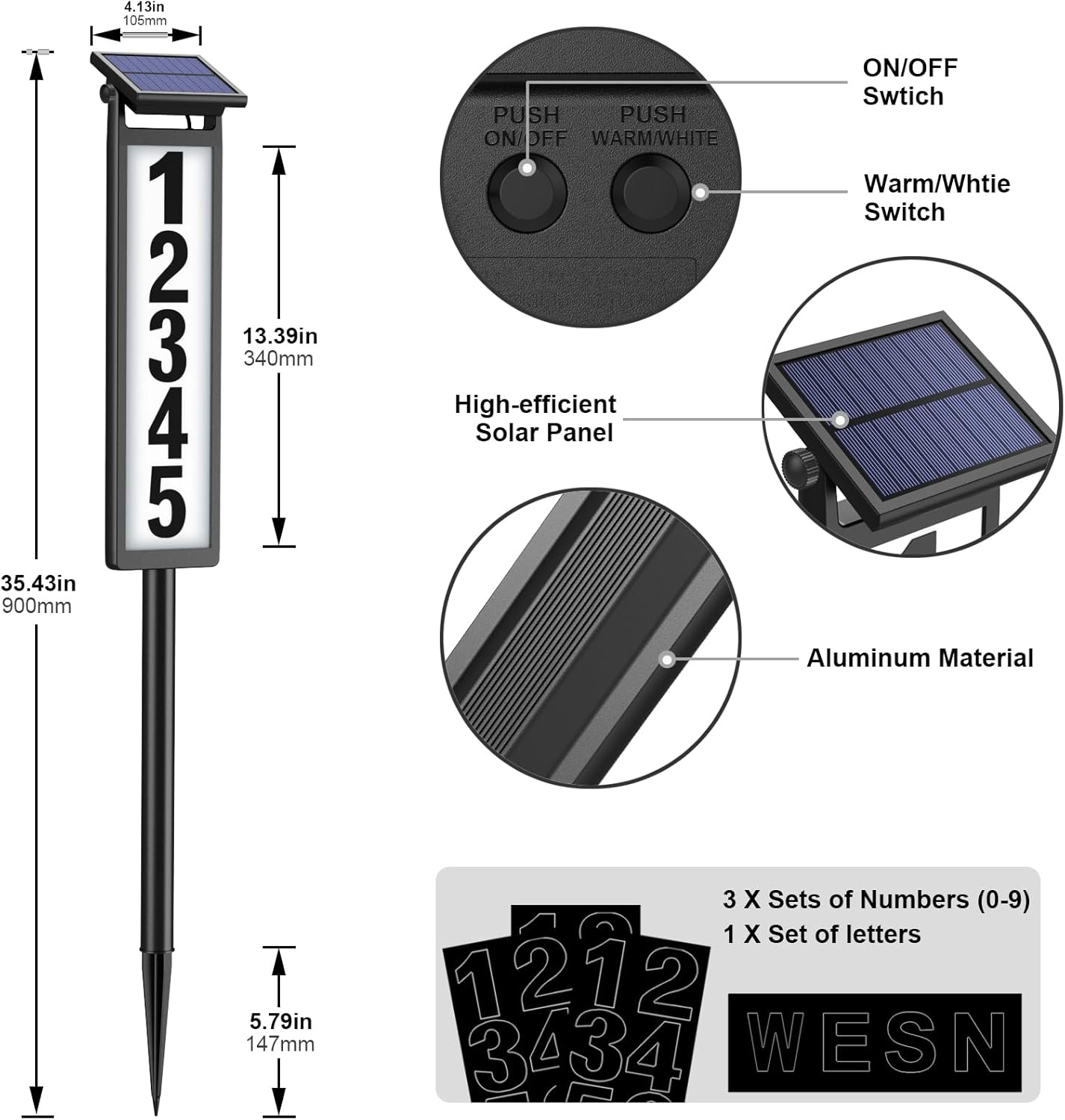 Eyrosa Solar LED Address Sign