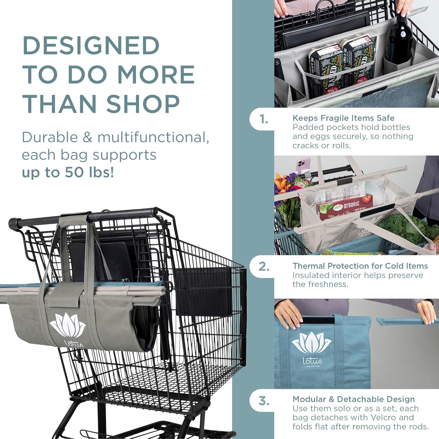 Lotus Earth Tone Trolley Reusable Shopping Bags (4-Pack)