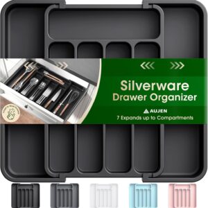 Aujen Expandable Silverware Organizer (Black, Medium)