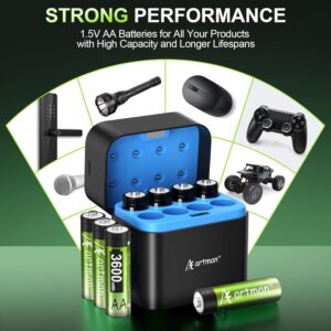 Artman 3600mWh Rechargeable AA Lithium Batteries (8-Pack)