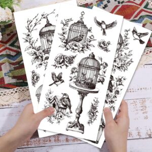 GLOBLELAND Bird & Peony Rub-On Transfers (3 Sheets)