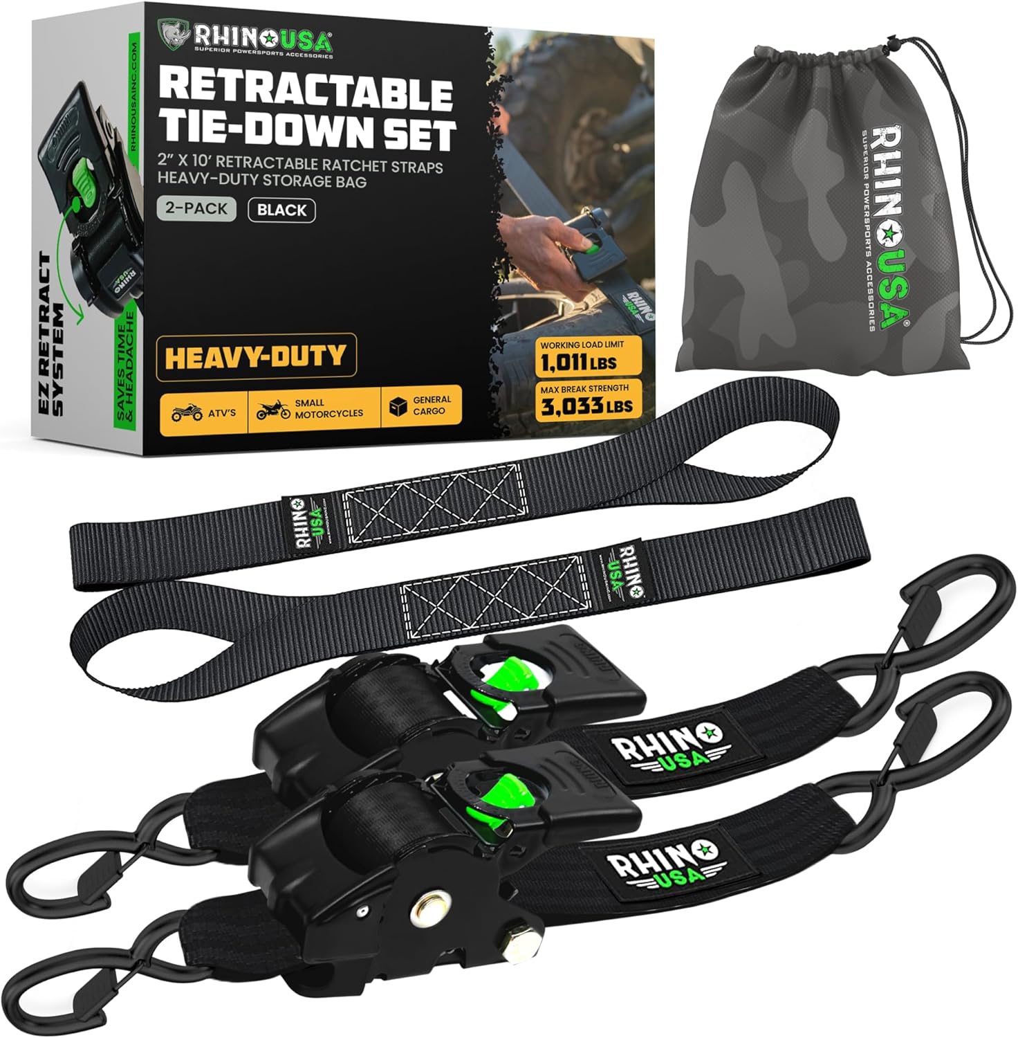 Rhino USA Retractable Ratchet Straps (2-Pack)