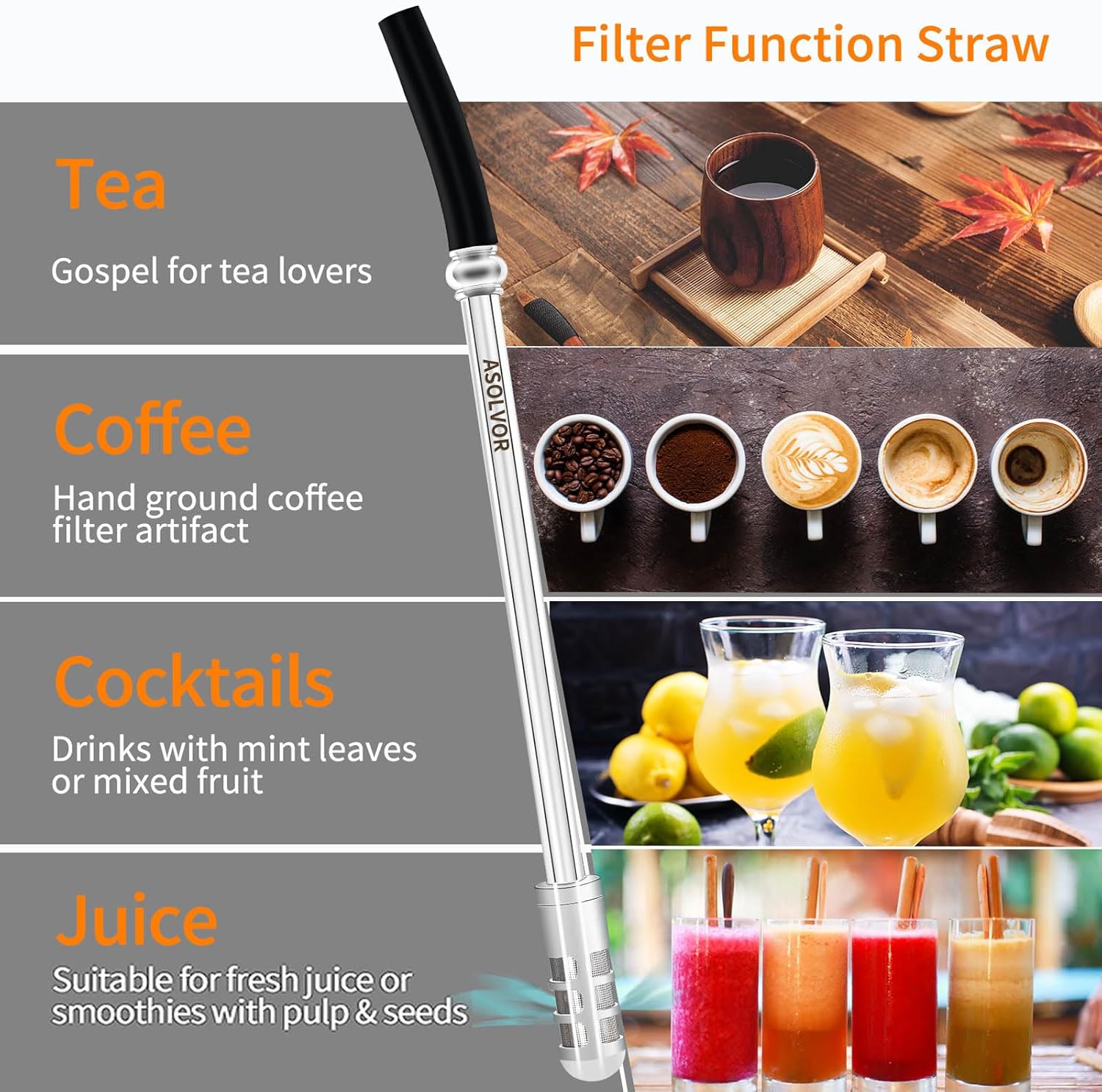 Reusable Stainless Steel Coffee & Tea Brewing Straw
